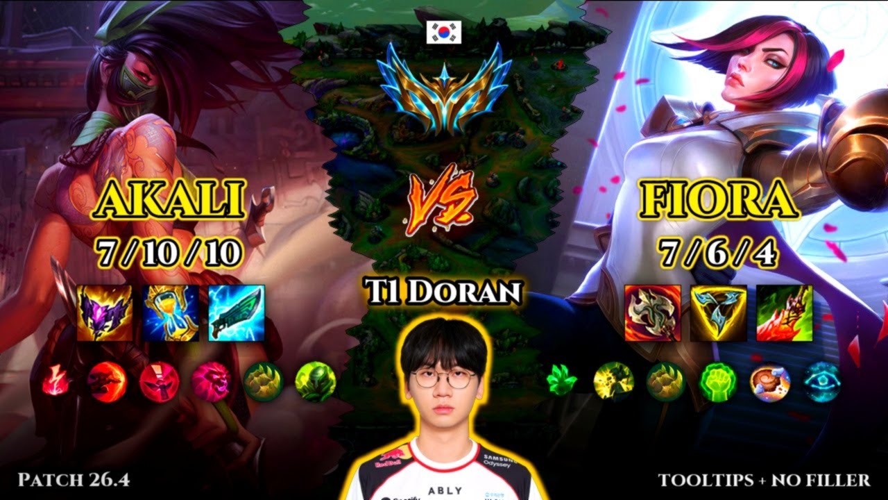 T1 Doran | Akali TOP vs Fiora | Patch 26.4 | 2026-02-21 | KR CHALLENGER