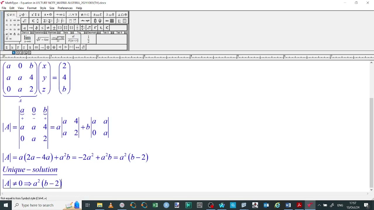 System Of Linear Equations With Parameters
