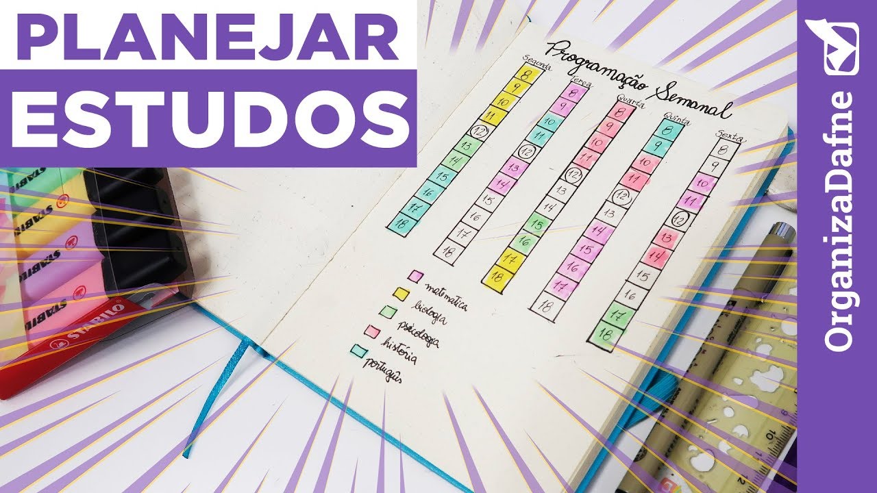 Como se organizar para ESTUDAR (cronograma semanal para bullet journal) | Organiza Dafne