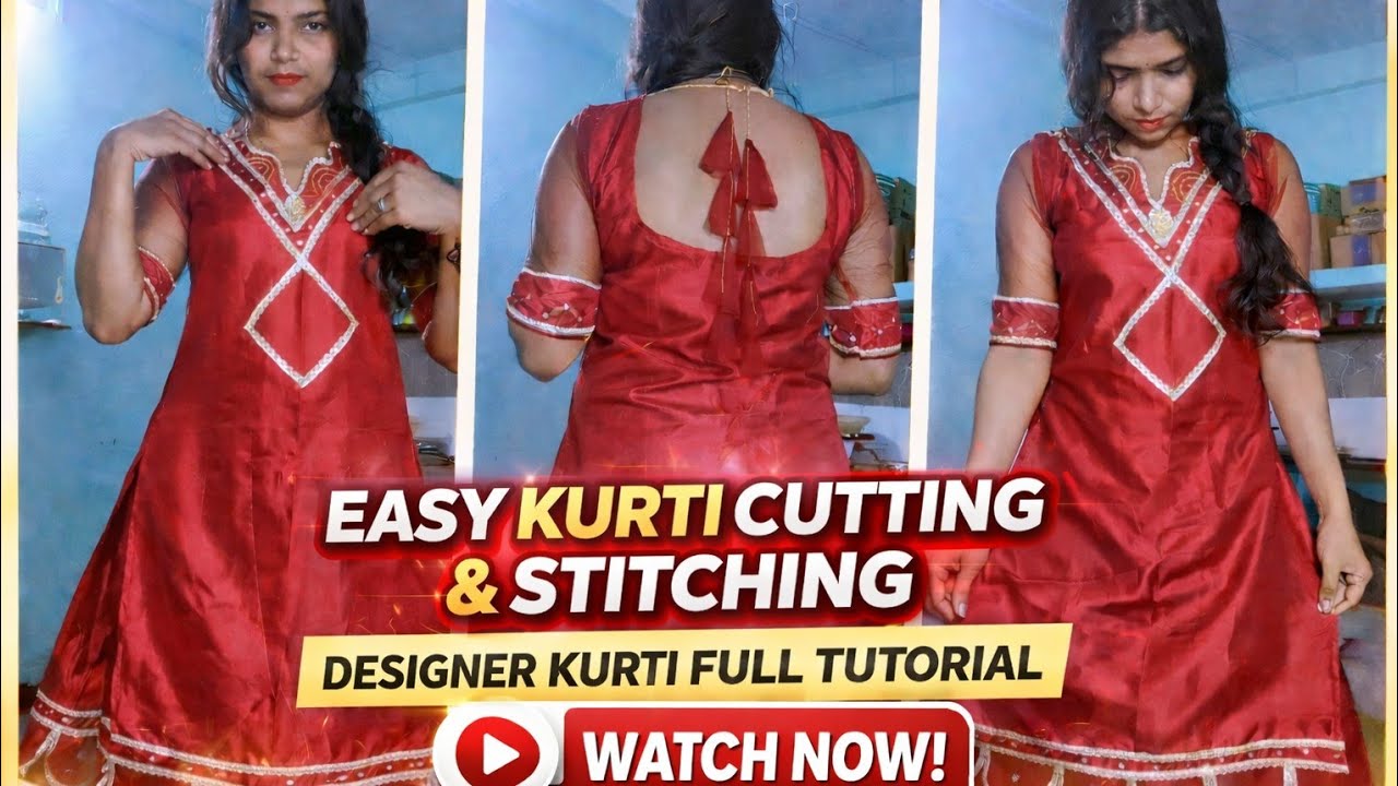 Simple Designer Kurti Cutting & Stitching | Full Tutorial With Final Look 😍