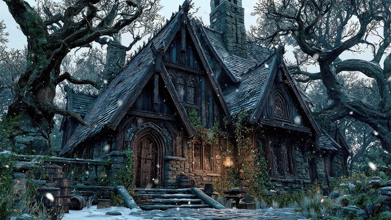 The Olden Lodge of the Whispering Woods | Celtic Medieval Snow Ambience for Study & Relax