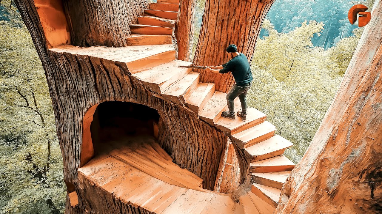 Man Builds Secret Tree House in the Middle of the Forest | Start to Finish by @Living Wilderness: Crafts and Skills