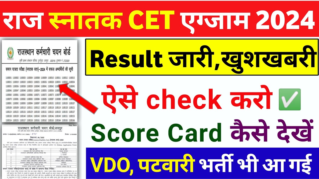CET graduation result 2024/Rajasthan CET Result 2024/CET Normalisation 2024/Cet CUT-OFF 2024