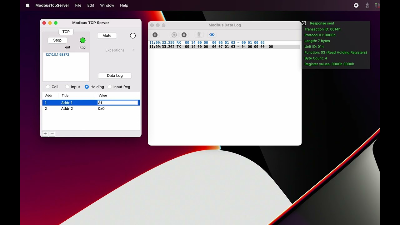 Modbus Data Log for TCP Server & RTU Slave