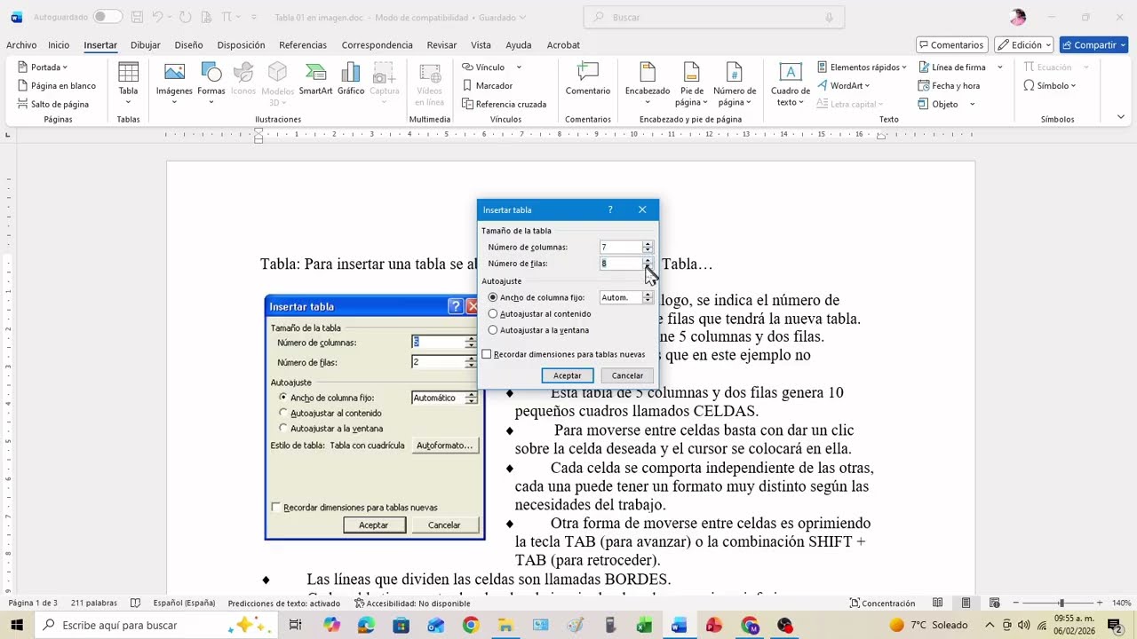 Word Insertar tablas