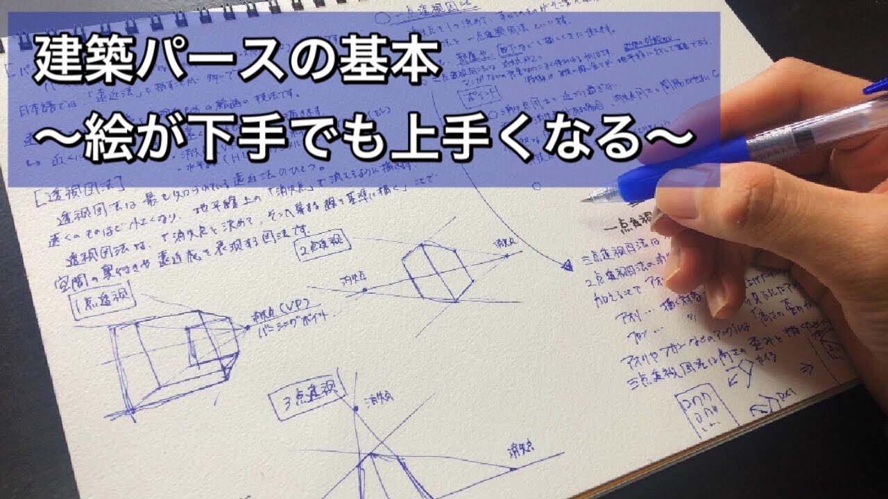 【建築製図の授業】絵が下手な建築学生の悩みの種、建築パース（遠近法）について詳しく解説します。（一点透視図法、二点透視図法、三点透視図法など）