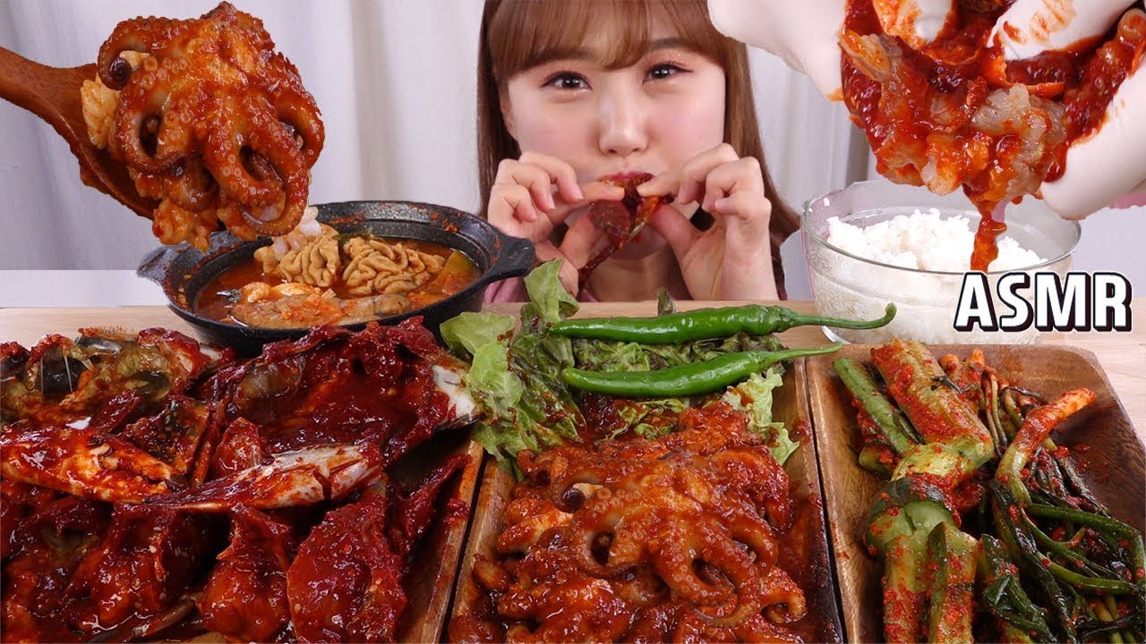 ASMR Mukbang｜매콤한 양념게장과 쭈꾸미 볶음, 알탕에 오이소박이까지 먹방~!