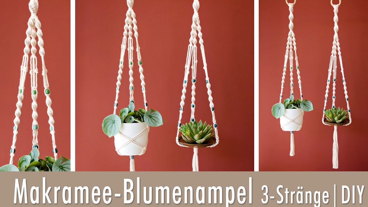 Makramee-Blumenampel mit 3 Strängen | 70cm lang | DIY Anleitung