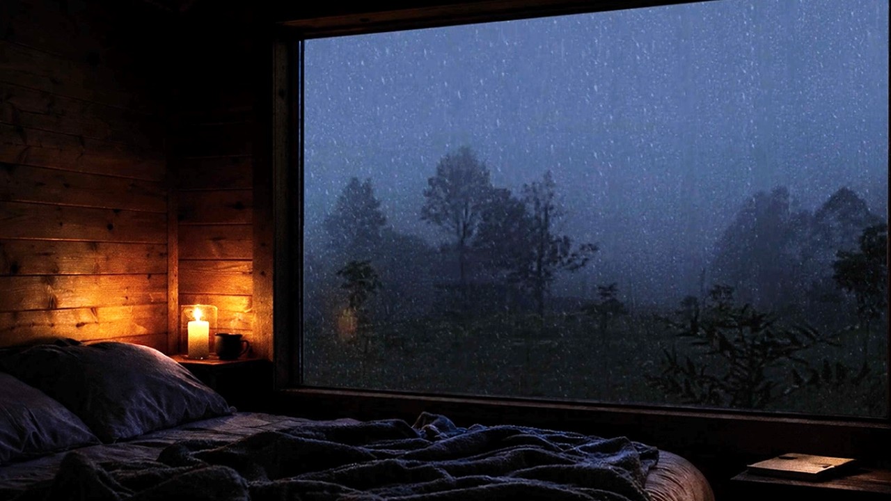 Deep Night Rain in a Cozy Cabin | Heavy Rain on Window for Sleep
