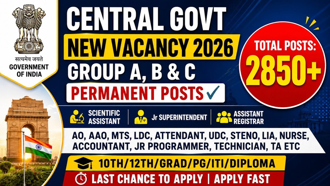 ✅Central Govt Group A, B & C Vacancy 2026 | Must Apply Jobs for Freshers 🔥 All India Posting 📢