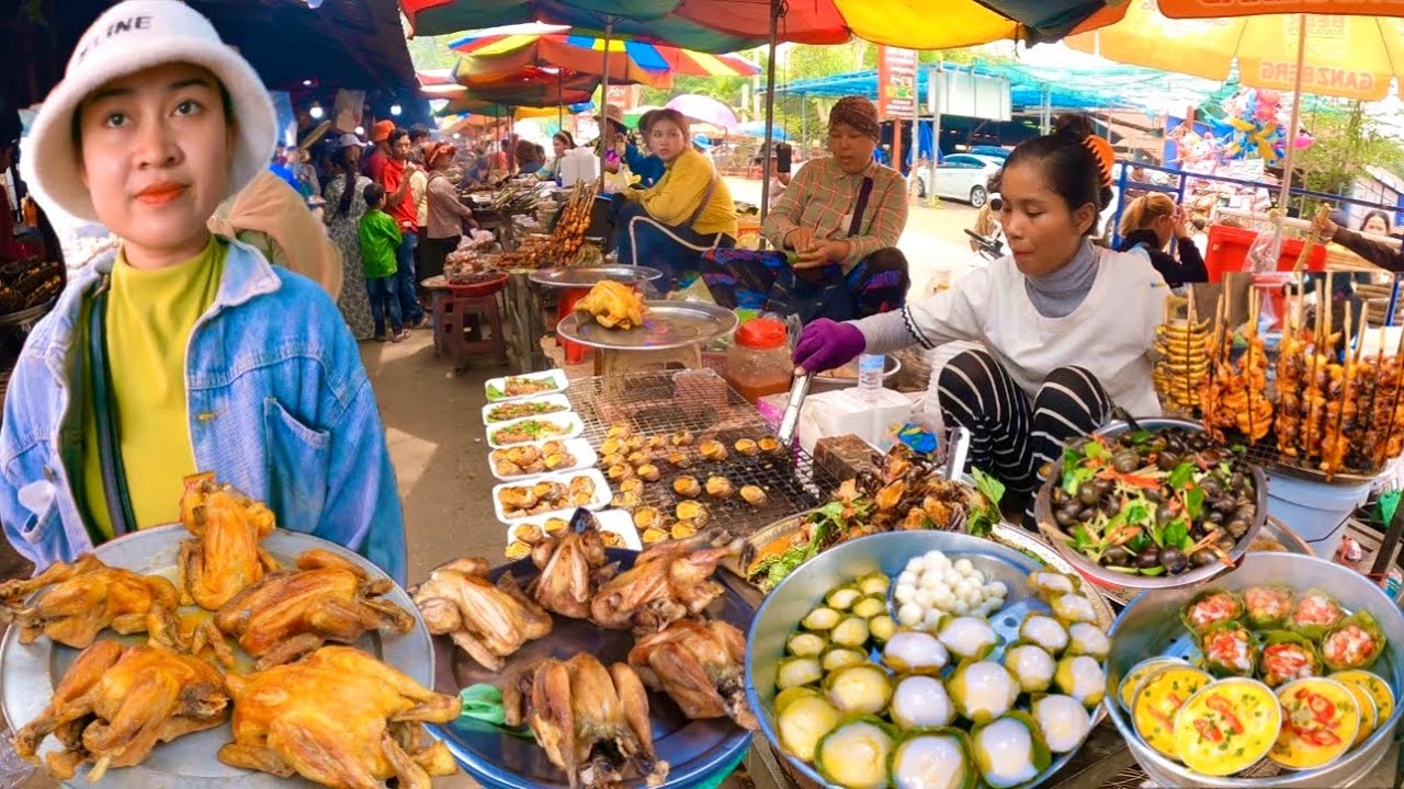 Cambodian Street Food at Countryside - Delicious Khmer food, Chicken, Fish, Snail, Frog & More
