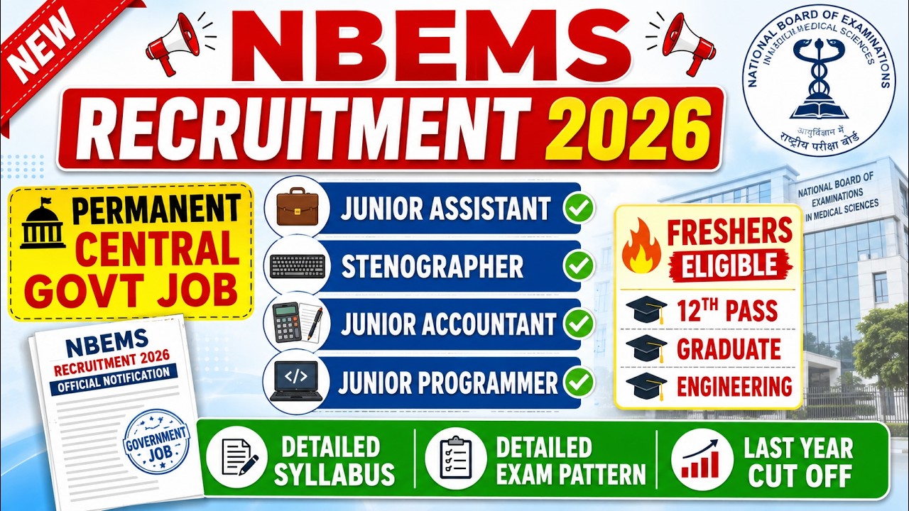 🎯 NBEMS Recruitment 2026 | Permanent Central Govt Job 👉 12th/Graduate Pass