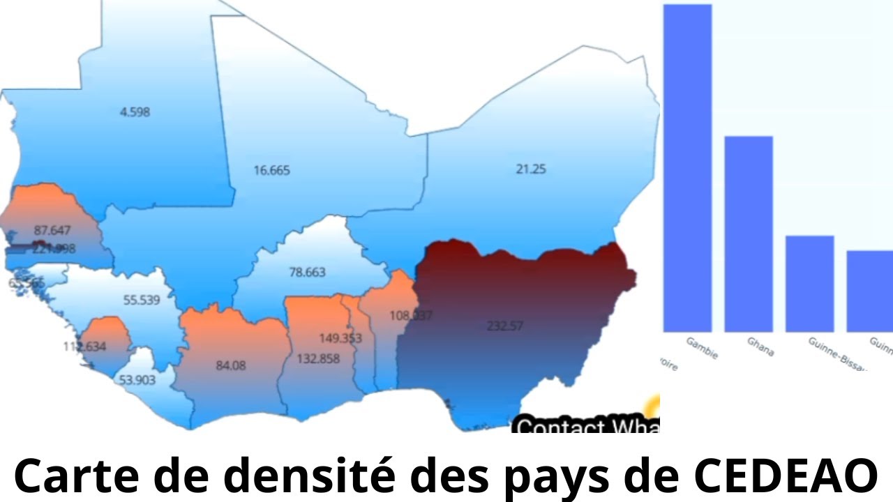 carte de densité (habitants/km2) des pays CEDEAO