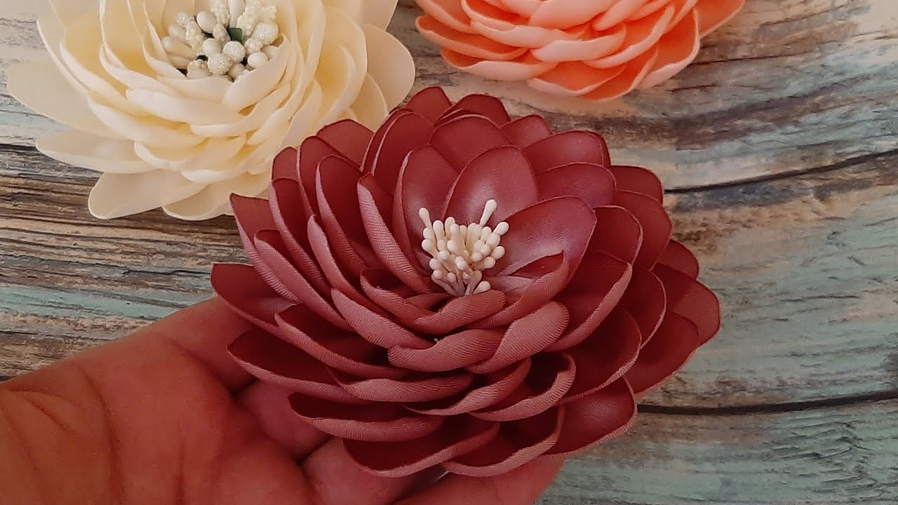 como hacer flores de listón satin hermosas paso a pasó