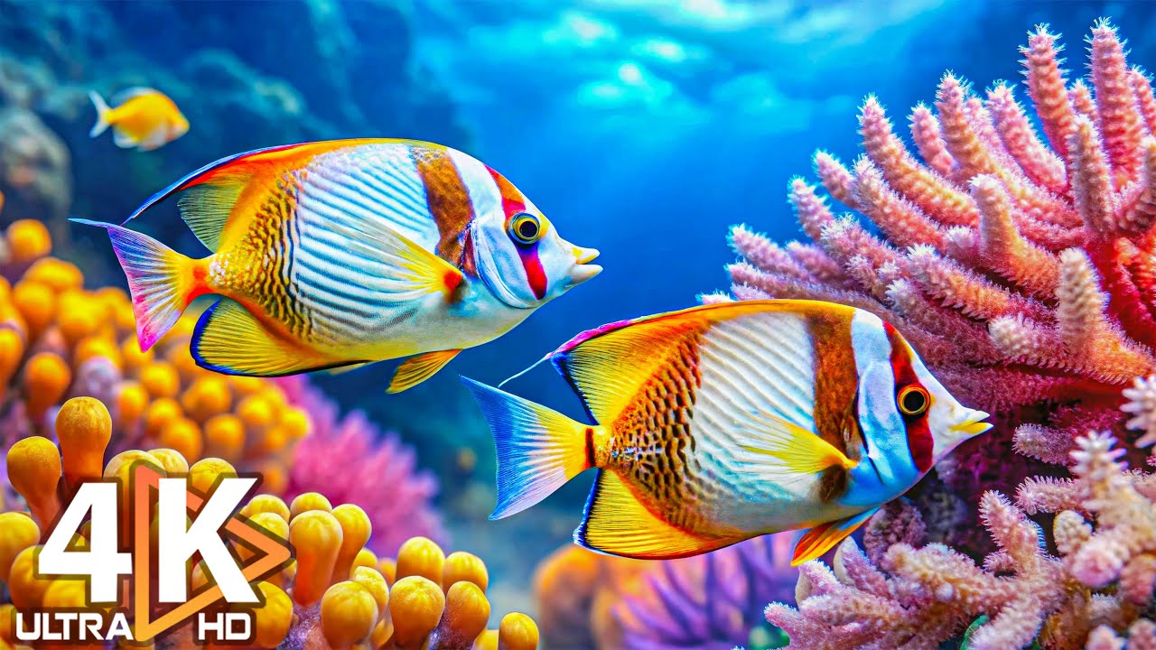Аквариум 4K (ULTRA HD) 🐠 Красивые коралловые рифы, рыбы, медузы и расслабляющая музыка для сна