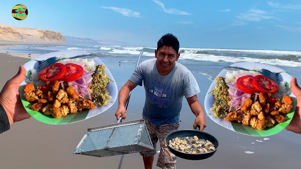 Chicharrón de MUY MUY en playa, comida de pescadores