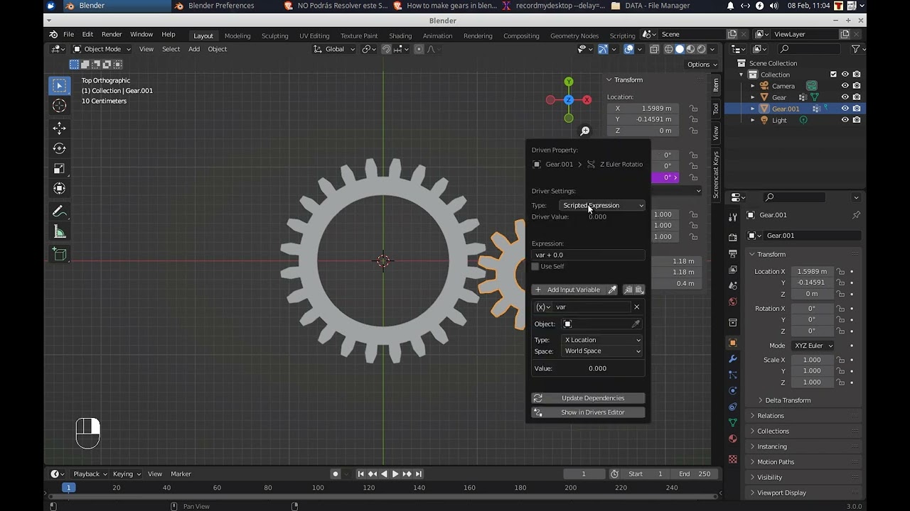 Blender 3: Engranajes, drivers y animación