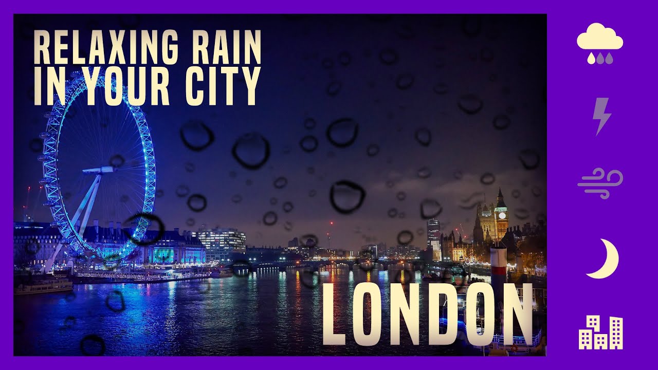 2 HOURS Gentle Rain with view on LONDON Skyline | Relax Focus Deep Work Sleep