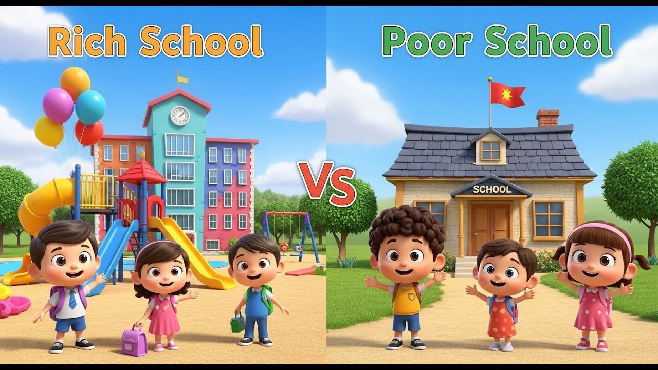 Rich vs Poor School 🏫 | Kids Cartoon Song | Moral Story for Children | HAPPY KIDS TUNES
