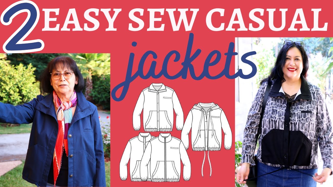 2 Easy SEW casual jackets for KNIT & WOVEN. Clef (Love Notions). Linen & Ponte makes.