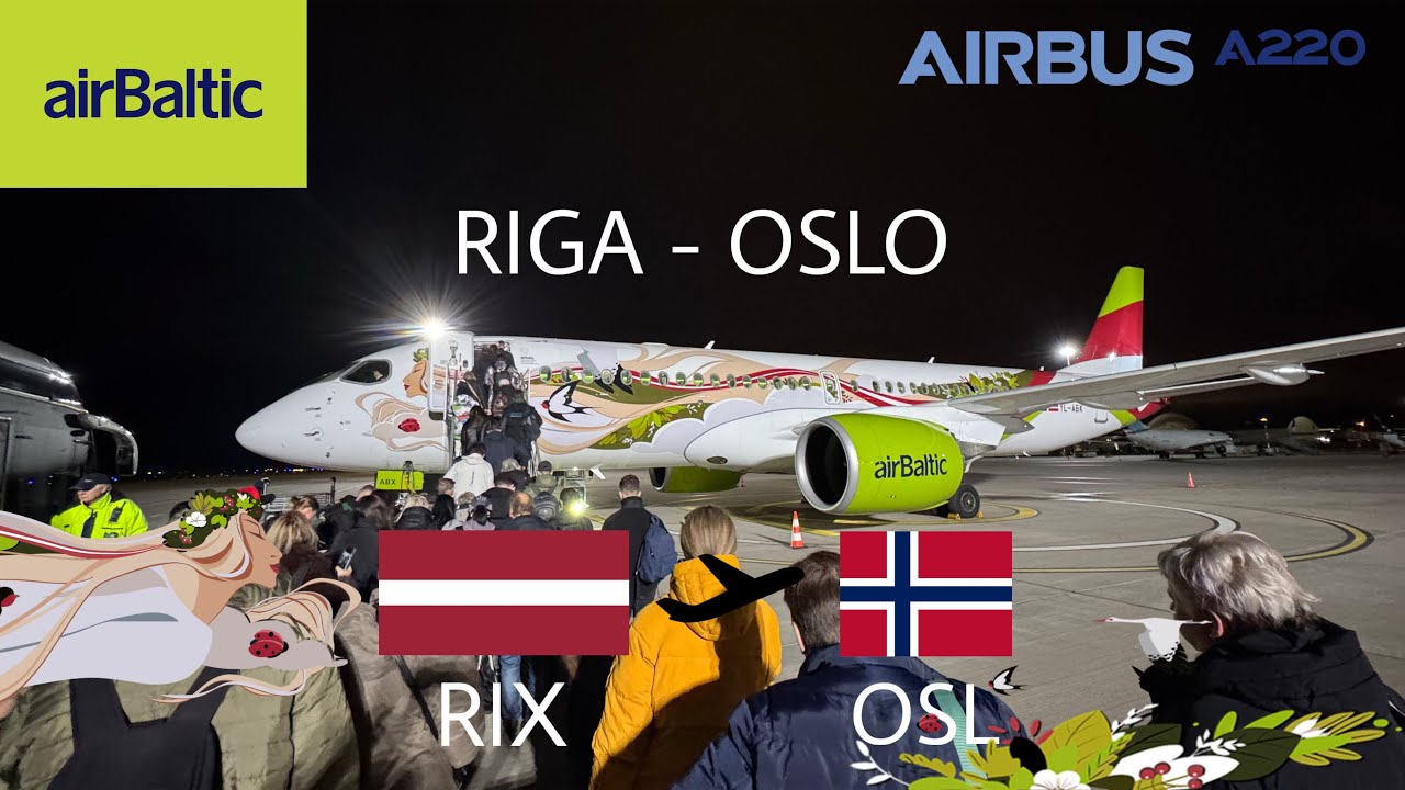 Полет Riga - Oslo Airbus A220-300 Air Baltic YL-ABX Baltic Heritage Livery 22.12.2025 