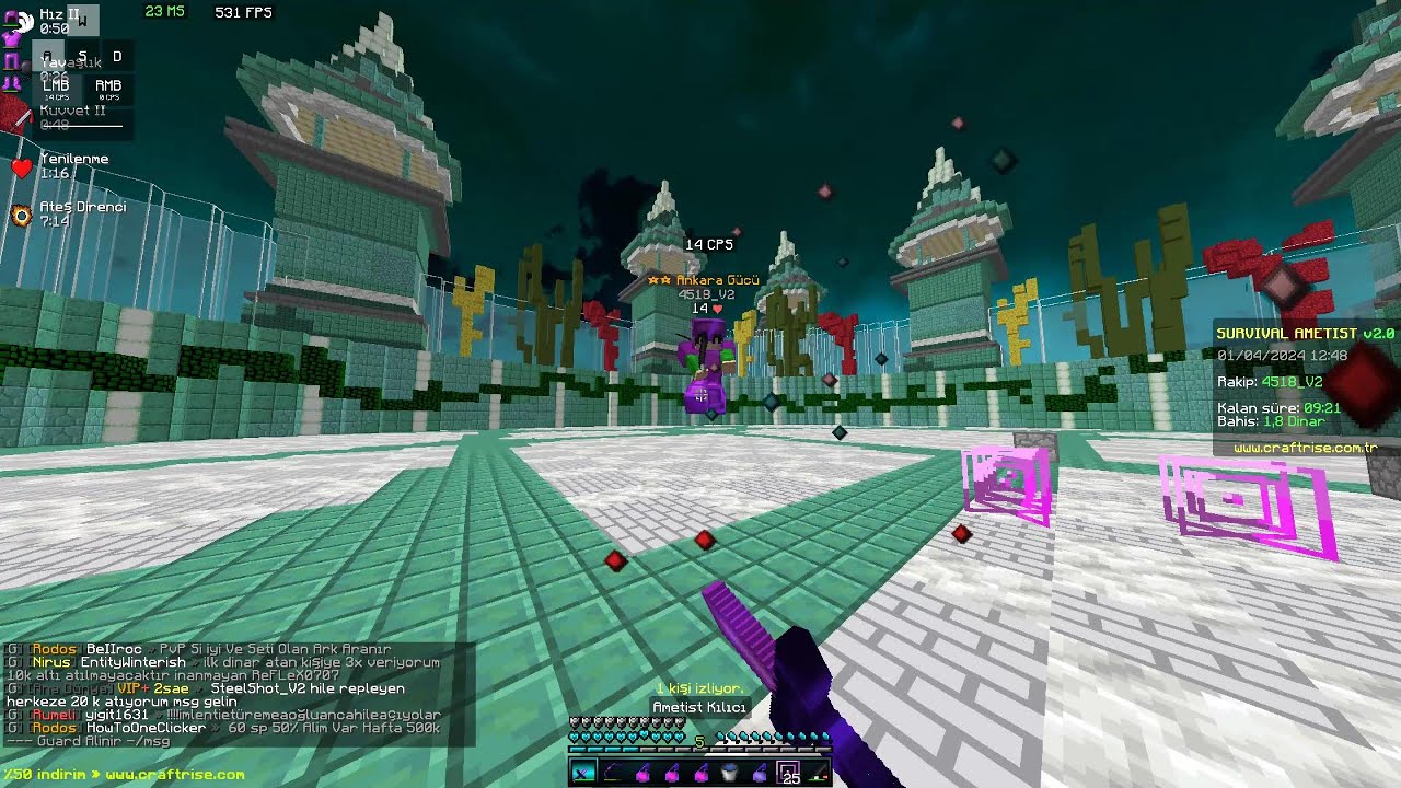 ORUÇ PVP/Craftrise Survival Ametist PVP/Artemis /Nether PVP/Açık alan/Duel PvP