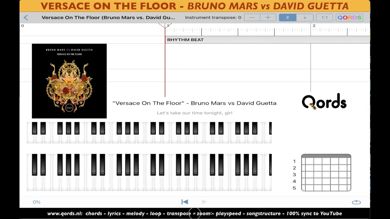 VERSACE ON THE FLOOR  #brunomars #davidguetta #versace #chords #lyrics PlayAlong Video #qords_app