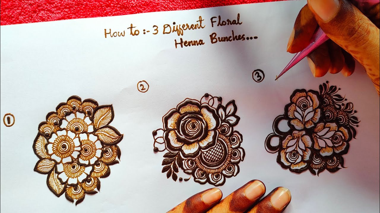 How to : 3 Different Beautiful Floral Henna Bunches || How to create Floral Henna Bunch Tutorial