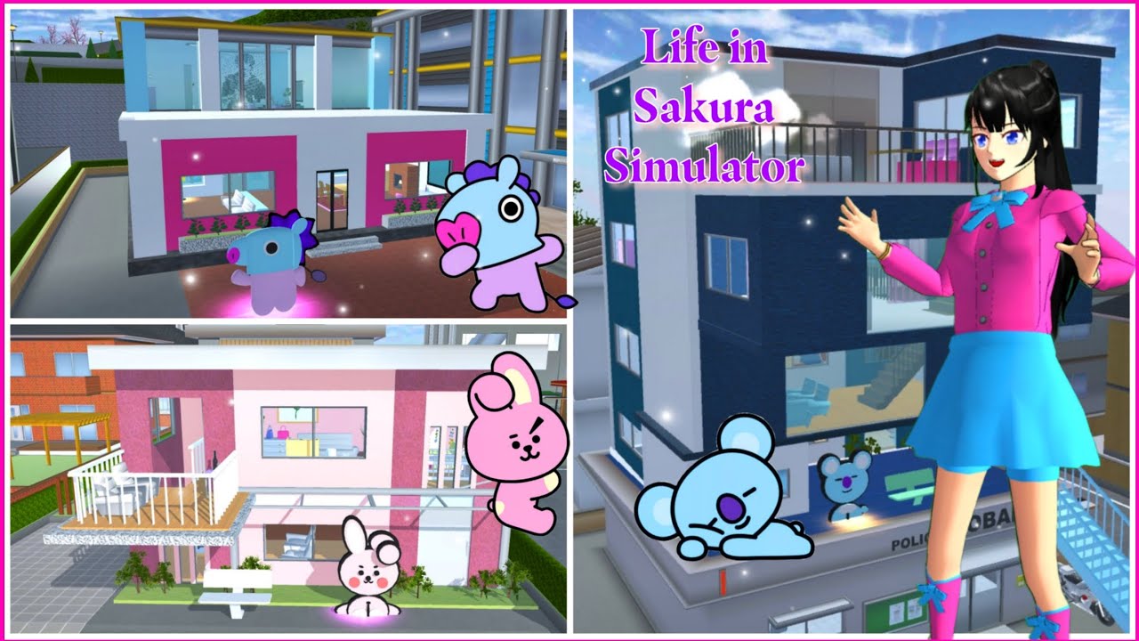 There are BT21 Baby Modern Family House on Sakura School Simulator