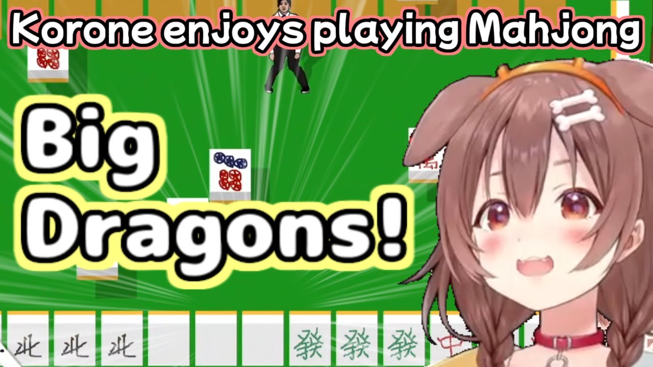 Korone enjoys a mysterious mahjong game in the background of a lively mahjong tournament