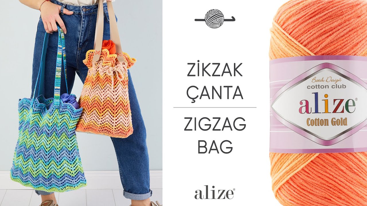 Alize Cotton Gold Batik ile Zikzak Çanta • Zigzag Bag • Зигзагообразная сумка