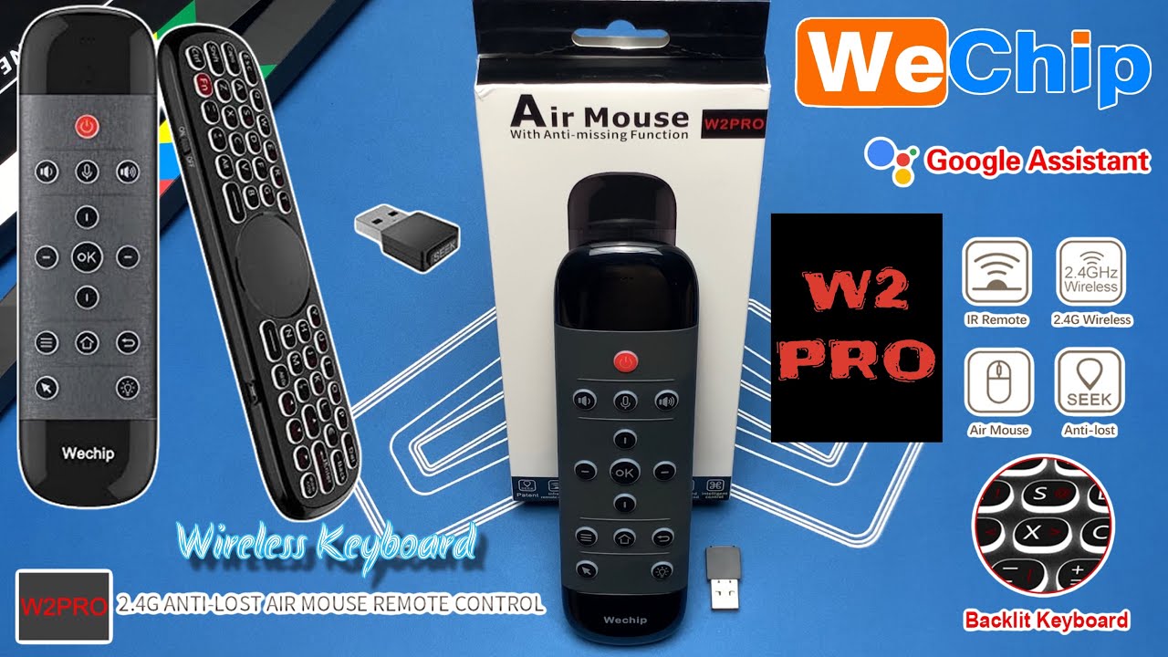 Wechip W2 Pro Backlit | Air Mouse Wireless Voice Remote | Untuk Smart TV & Android TV Box