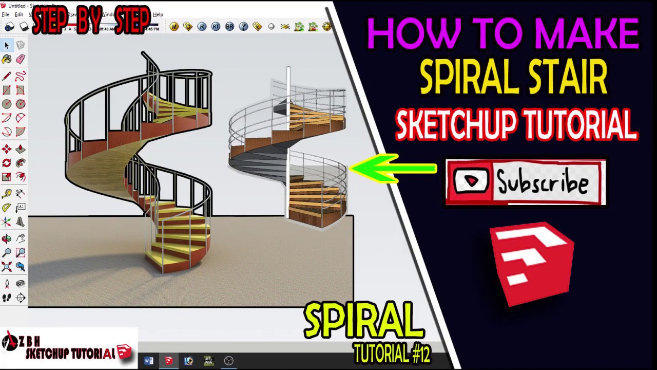 How to make SPIRAL STAIR : SKETCHUP TUTORIAL