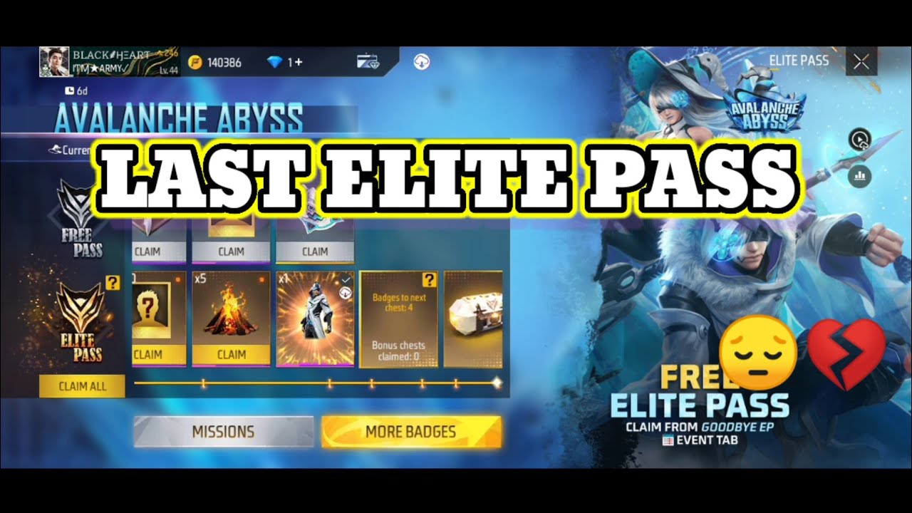 LAST ELITE PASS💔||FREE FIRE LAST ELITE PASS||AVALANCHE ABYSS||CLAIM LAST ELITE PASS OF FREE FIRE||