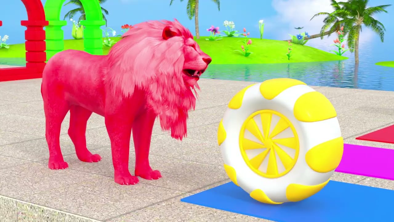 Long Slide Game With Elephant Gorilla Buffalo Hippopotamus Tiger - 3d Animal Game - Funny 3d Animals