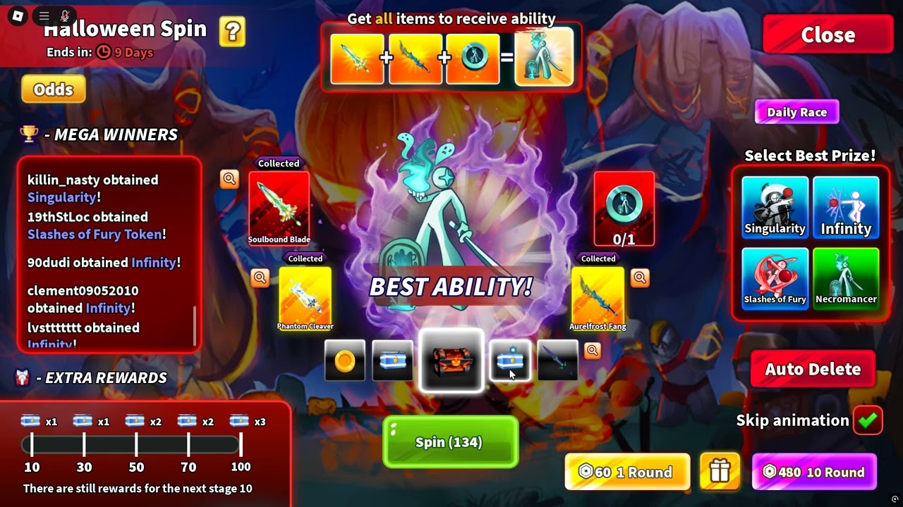 Gambling 250+ Spins In P2W Abilities On Blade Ball  - Roblox