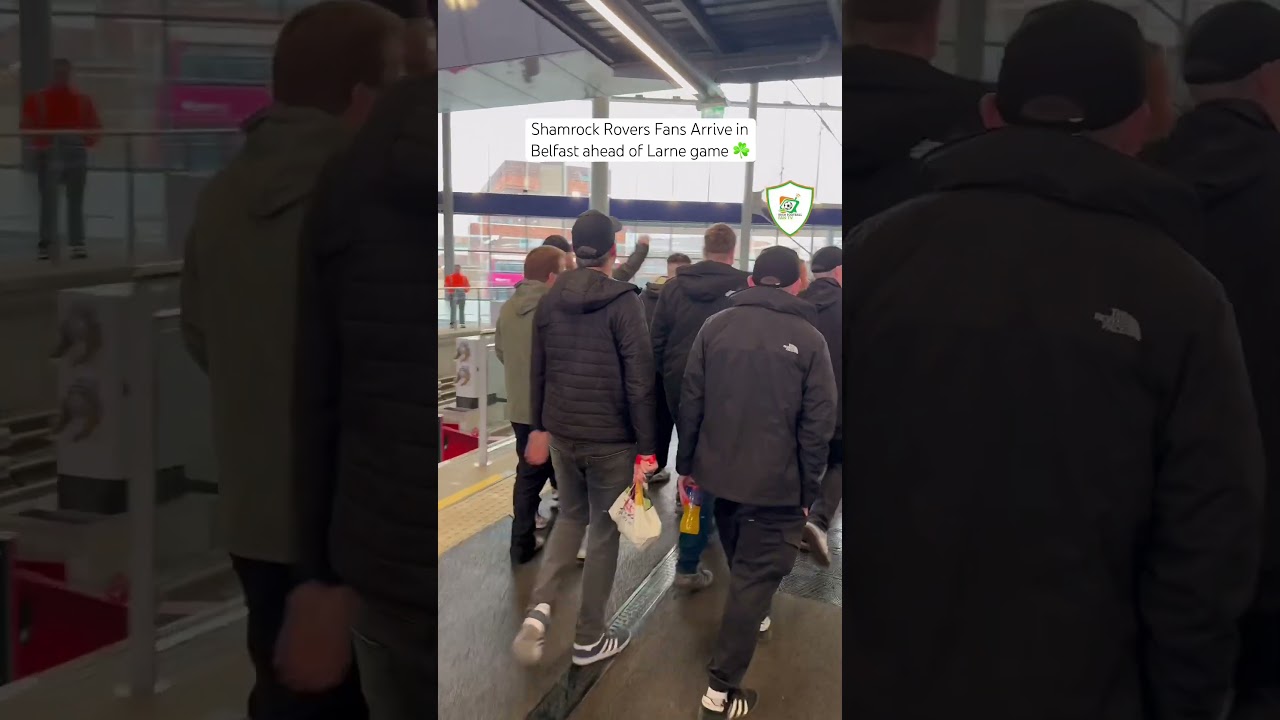 Shamrock Rovers fans arrive in Belfast for Larne game #uecl