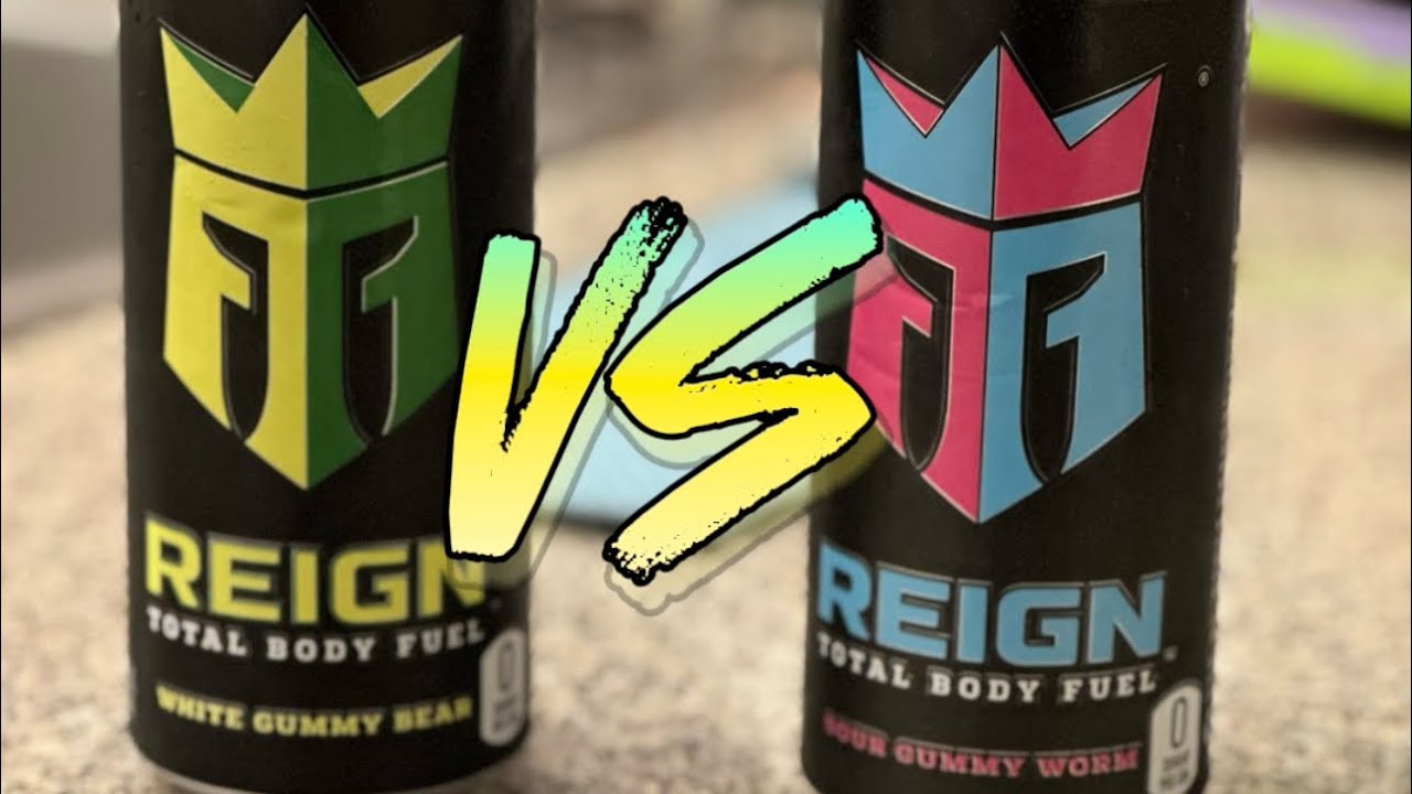 Reign Sour Gummy Worm vs White Gummy Bear energy drink battle