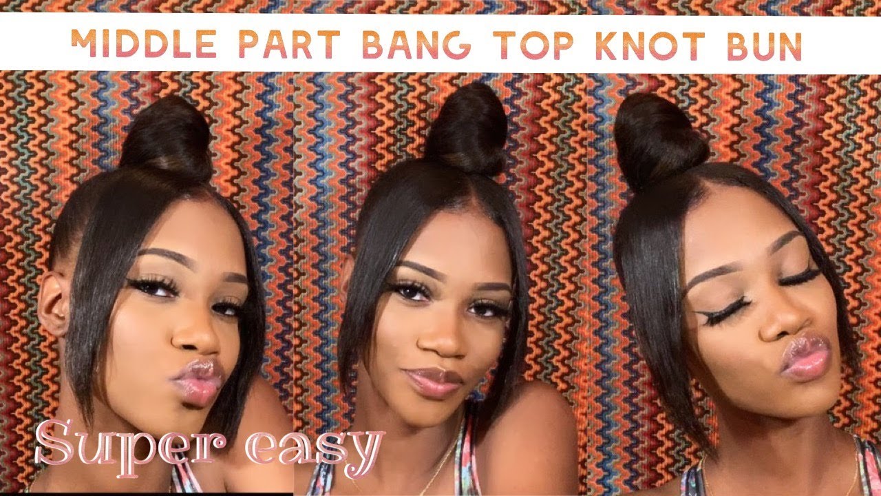HOW TO: middle part bang with a top knot bun |ClaireFendy
