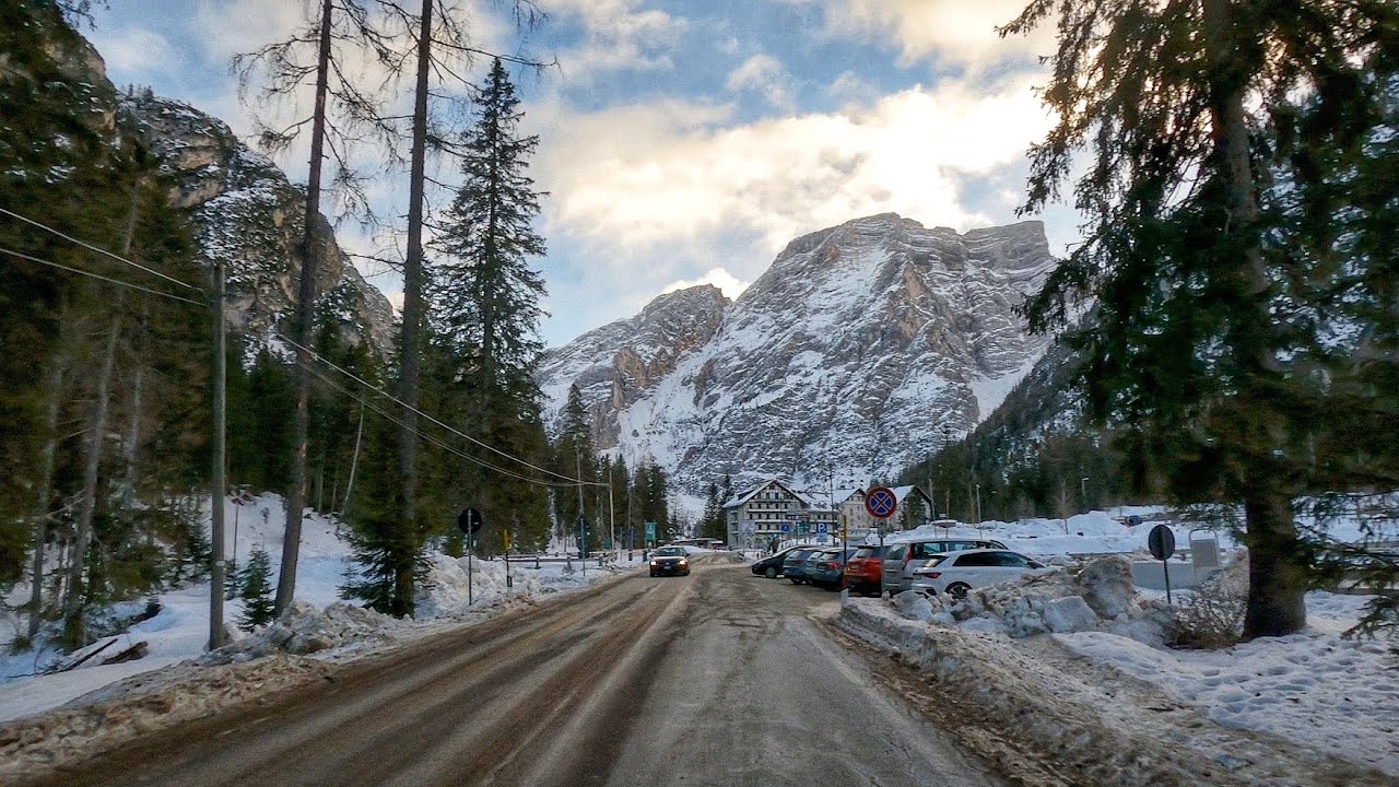 Driving to LAGO DI BRAIES in WINTER | sunset scenic drive | Italy