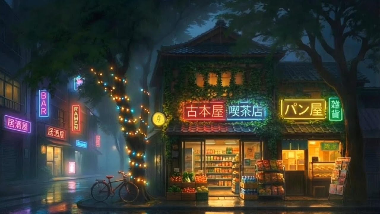 Japanese Town Rainy Ambience | 90's Lofi Playlist to Relax, Study & Sleep