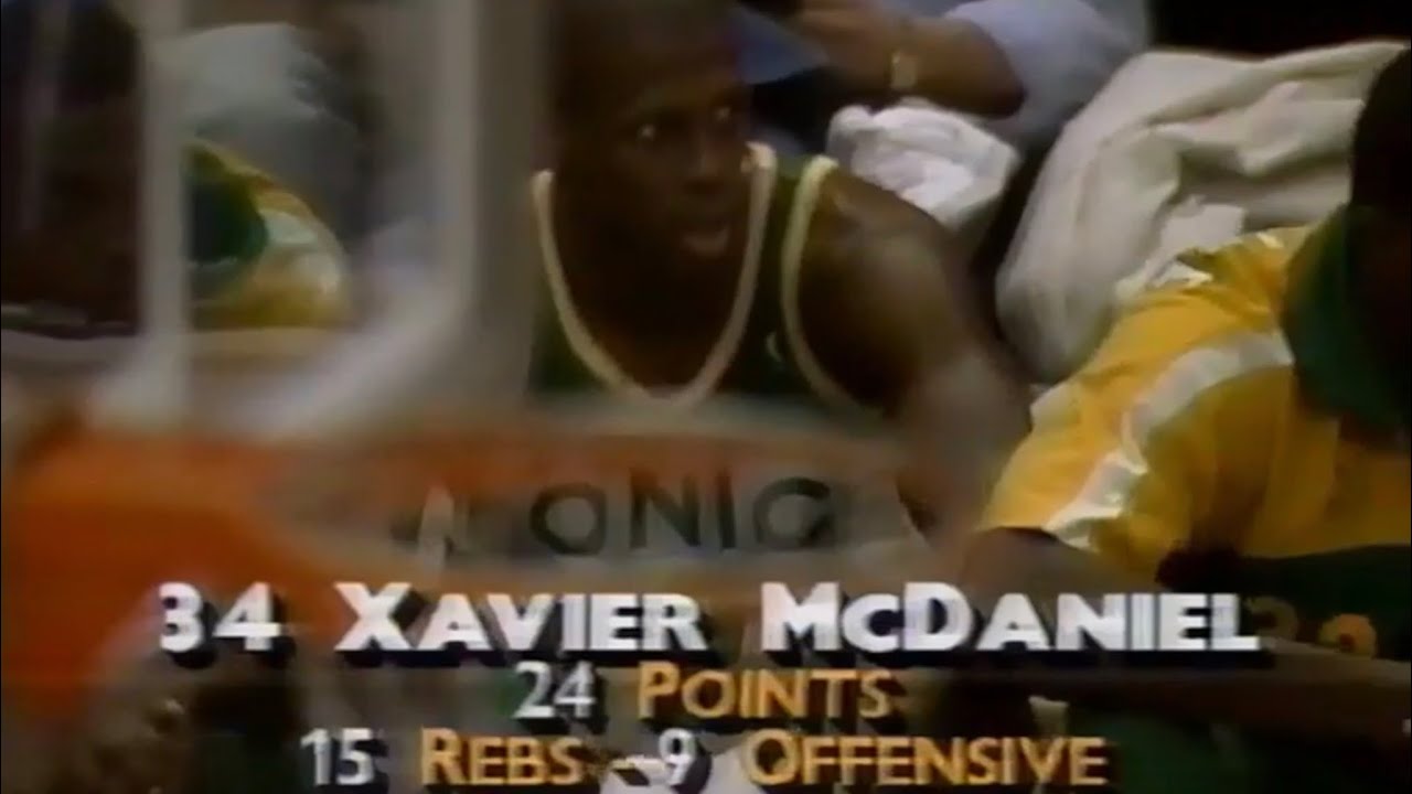 Xavier McDaniel Sonics 28pts 15rebs 7asts vs Warriors (1990)