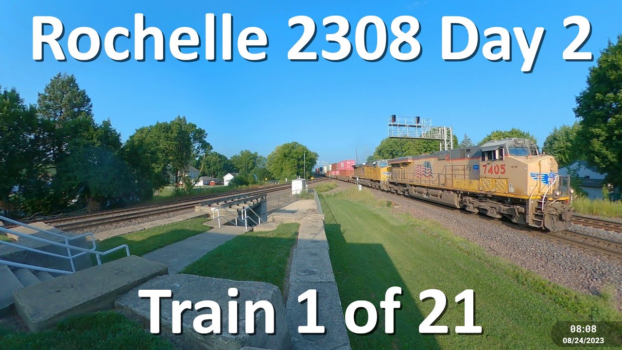 UP 7405 East Intermodal Departs Global 3 - Rochelle 2308