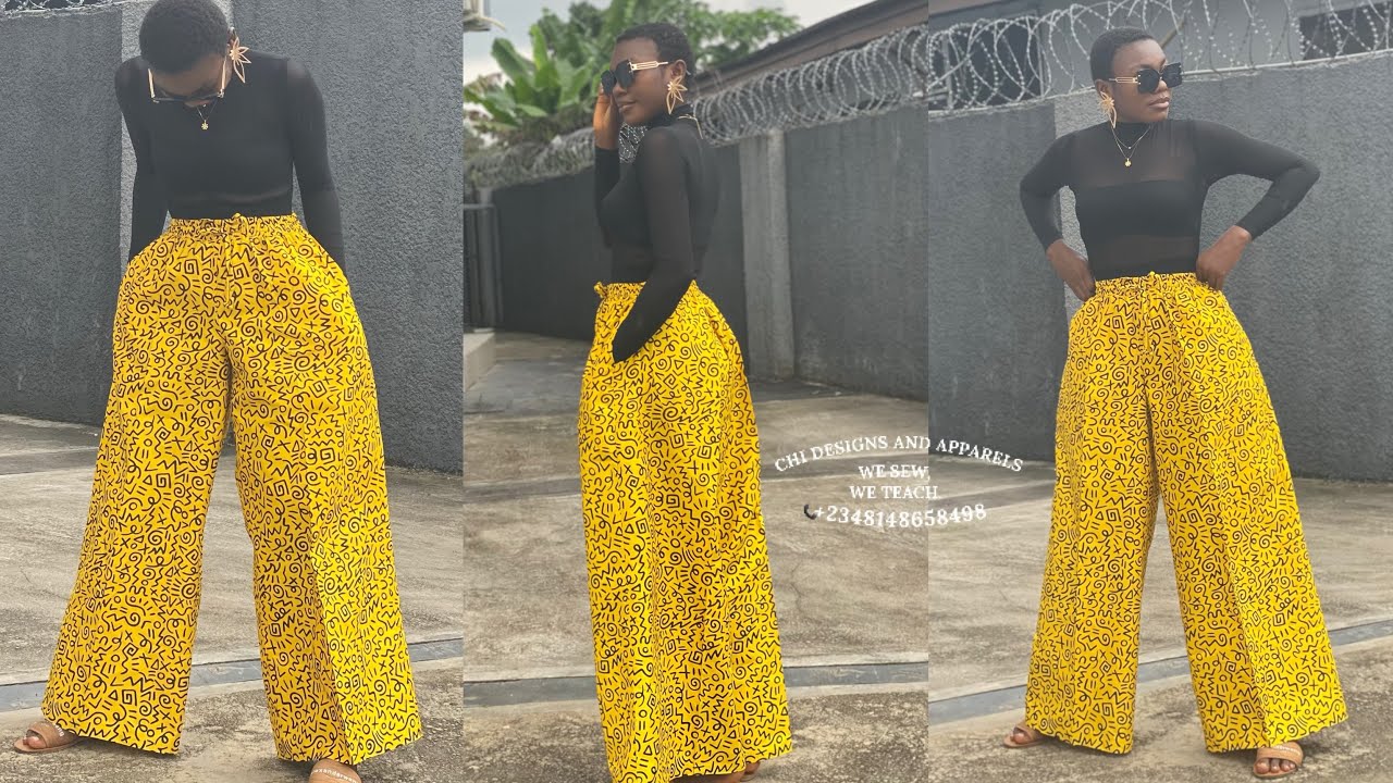 How to Cut and sew Ankara Baggy Trouser (With elastic waist band) #beginnerfriendly 