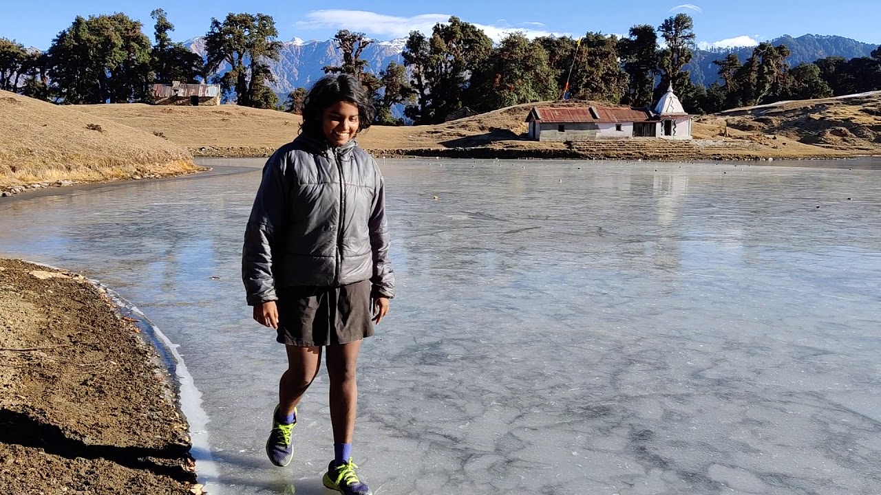 Walking on the frozen Masar Tal lake in winter
