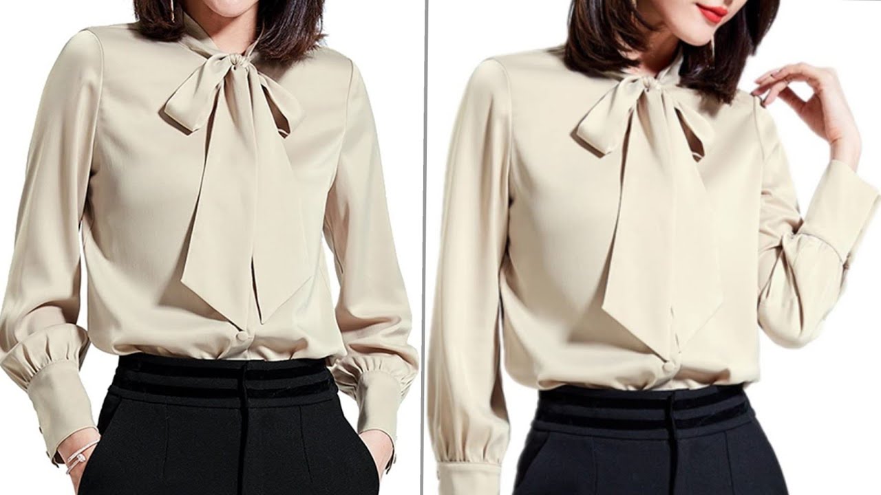 Tie-Neck Top With Puff Sleeves Full Cutting & Stitching | Formal Tie Top Tutorial in Hindi
