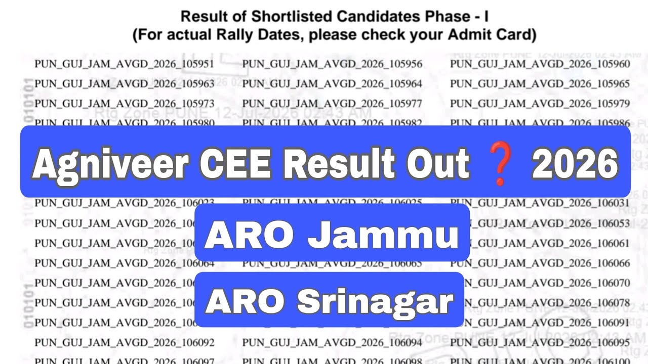 Agniveer Army CEE Result 2026 Aro Jammu aro srinagar 