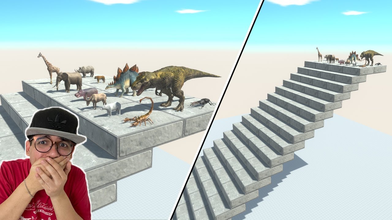TODOS OS ANIMAIS vs ESCADA GIGANTE!!! (quem desce primeiro?) Animal Revolt Battle Simulator