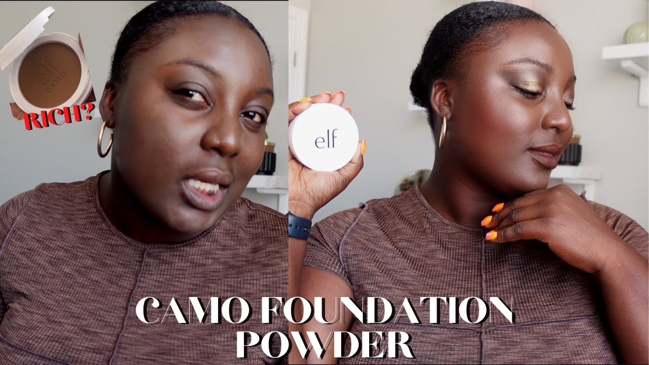 ELF COSMETICS CAMO POWDER FOUNDATION REVIEW ON DEEP DARK SKIN |