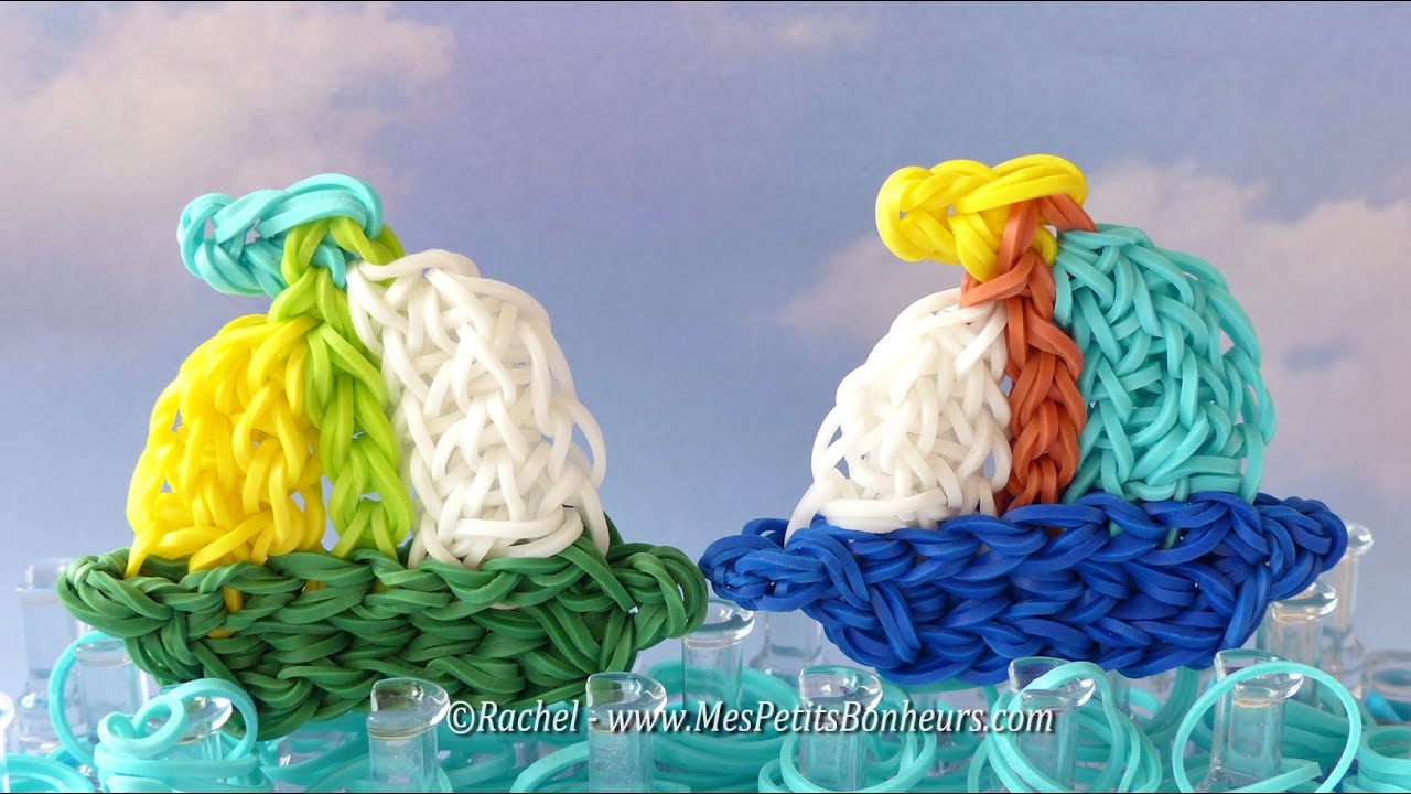 Bateau en élastiques Rainbow Loom - Tuto d'un voilier à réaliser sur support